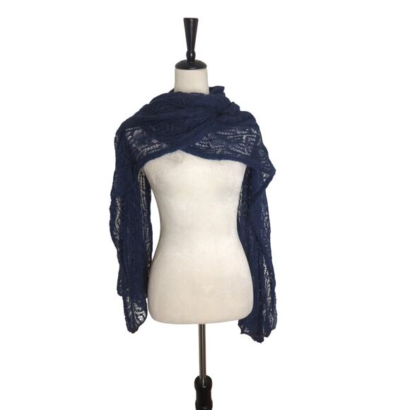 Lauren Ralph Lauren Web Crochet Oversized Scarf Wrap Mohair OS - Picture 2 of 7